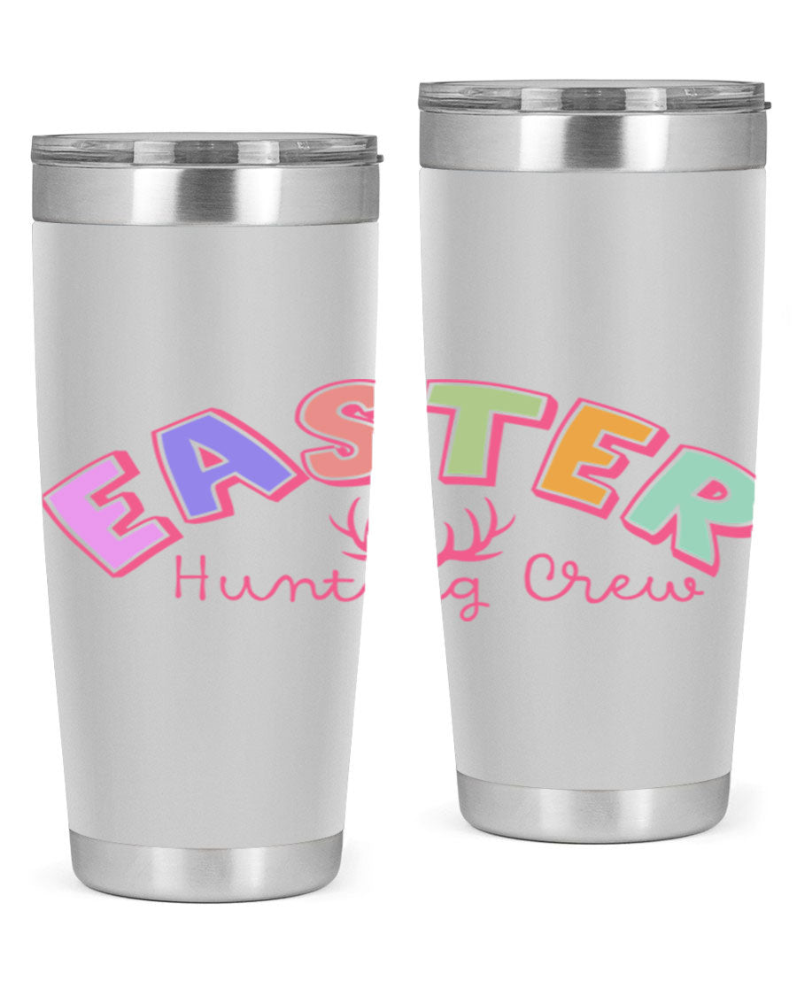 Easter Hunting Crew 20oz Tumbler featuring double wall vacuum insulation and a vibrant design, perfect for keeping drinks hot or cold.