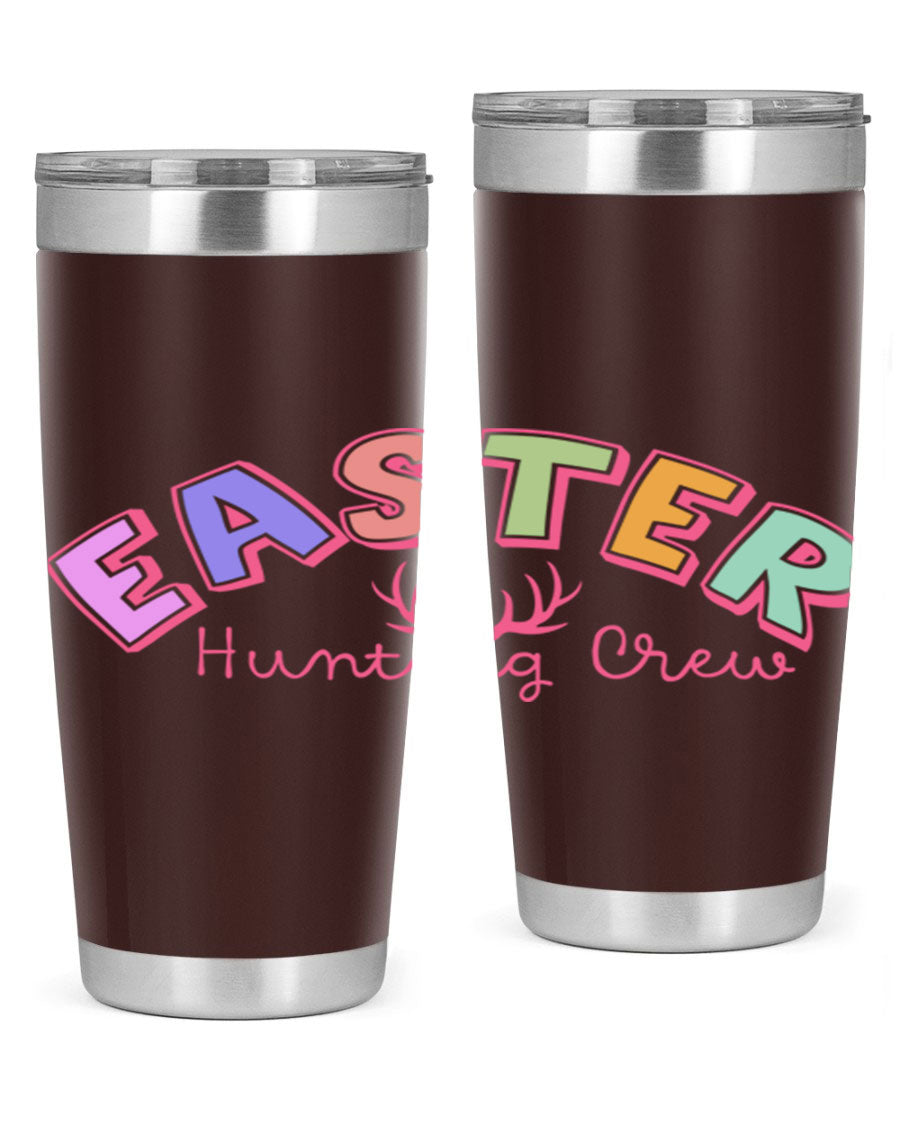 Easter Hunting Crew 20oz Tumbler featuring double wall vacuum insulation and a vibrant design, perfect for keeping drinks hot or cold.