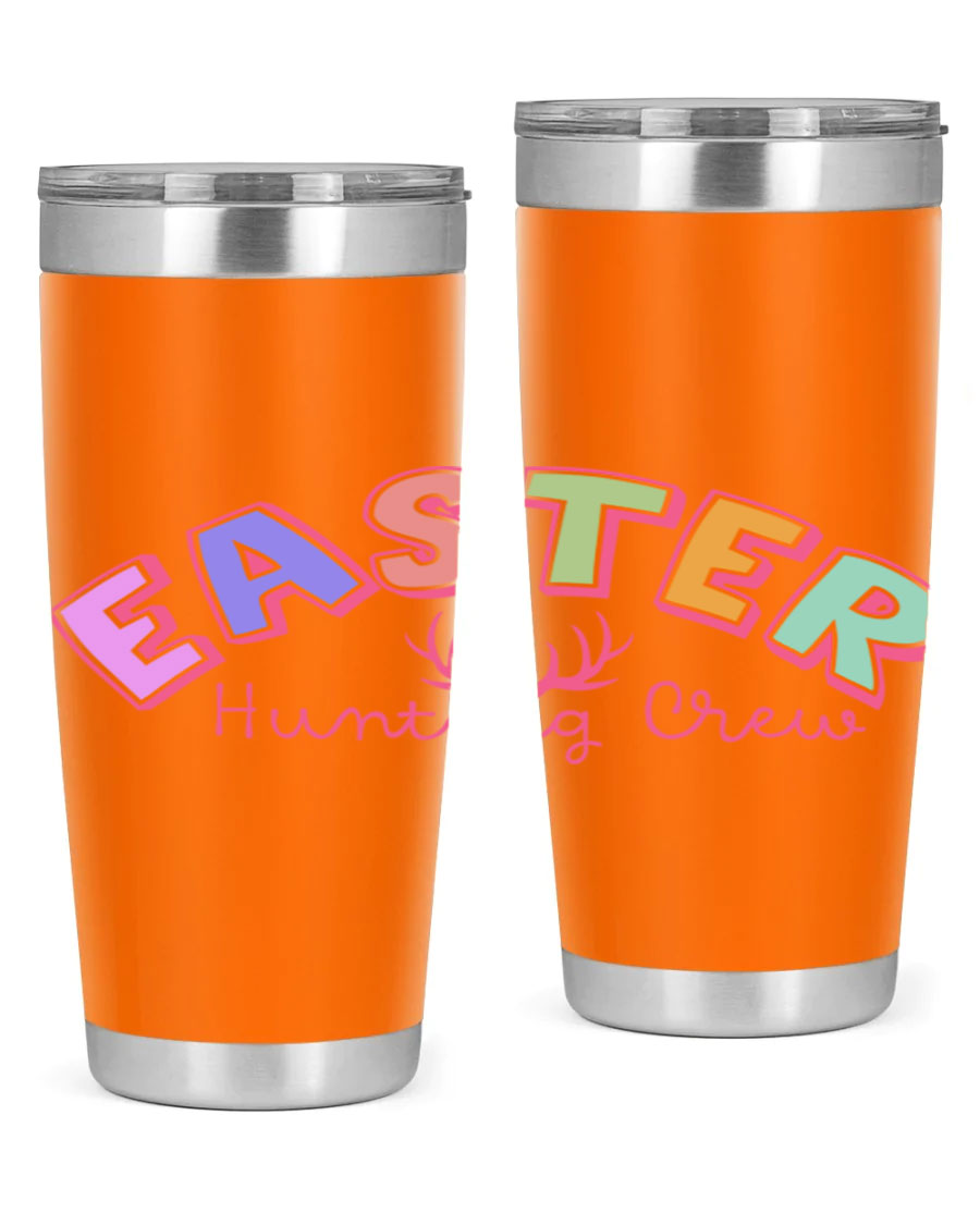 Easter Hunting Crew 20oz Tumbler featuring double wall vacuum insulation and a vibrant design, perfect for keeping drinks hot or cold.