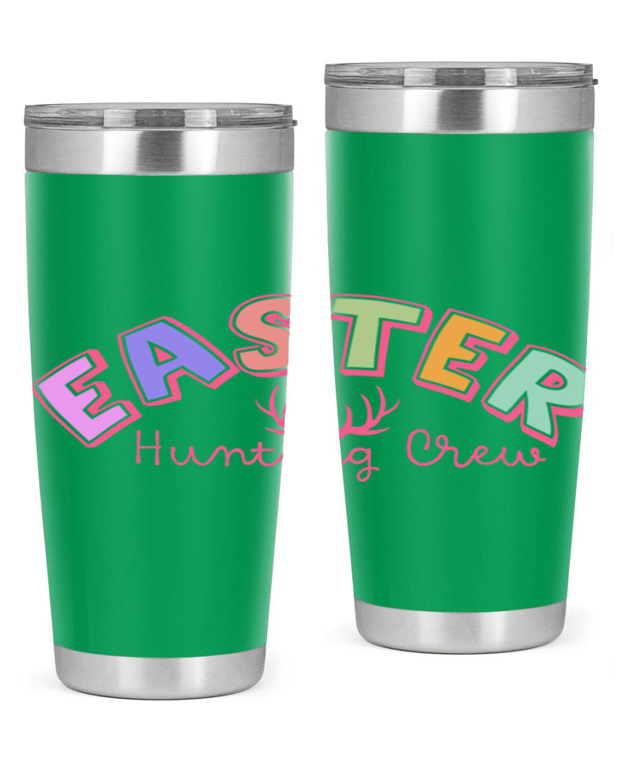 Easter Hunting Crew 20oz Tumbler featuring double wall vacuum insulation and a vibrant design, perfect for keeping drinks hot or cold.