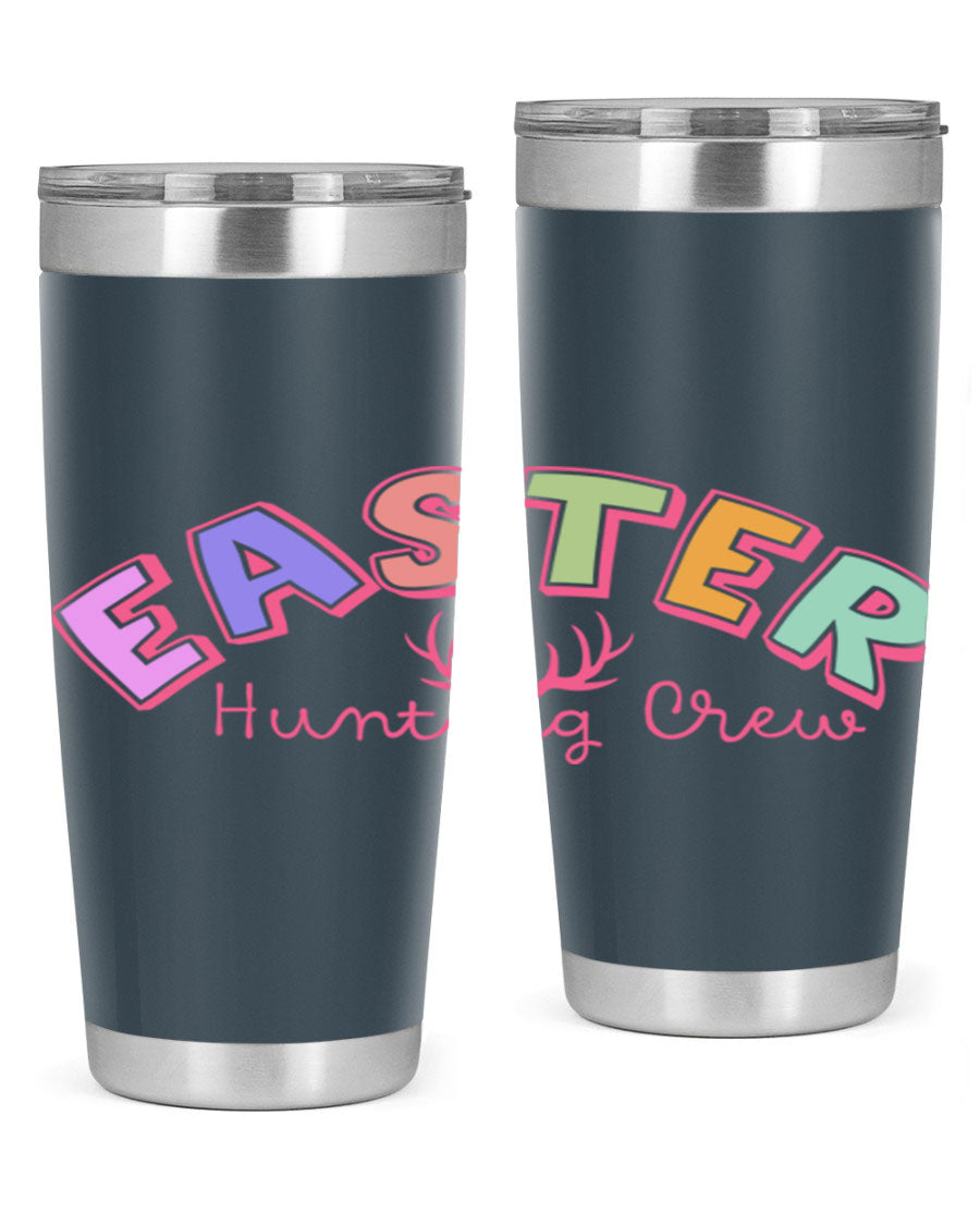 Easter Hunting Crew 20oz Tumbler featuring double wall vacuum insulation and a vibrant design, perfect for keeping drinks hot or cold.