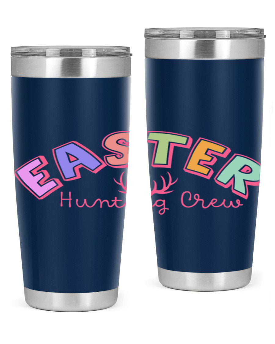 Easter Hunting Crew 20oz Tumbler featuring double wall vacuum insulation and a vibrant design, perfect for keeping drinks hot or cold.