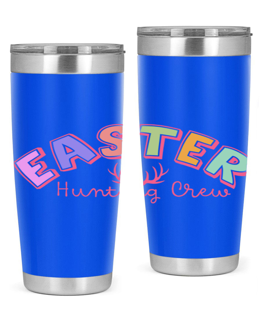 Easter Hunting Crew 20oz Tumbler featuring double wall vacuum insulation and a vibrant design, perfect for keeping drinks hot or cold.