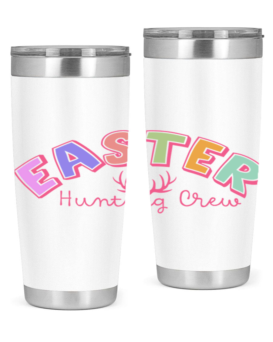Easter Hunting Crew 20oz Tumbler featuring double wall vacuum insulation and a vibrant design, perfect for keeping drinks hot or cold.