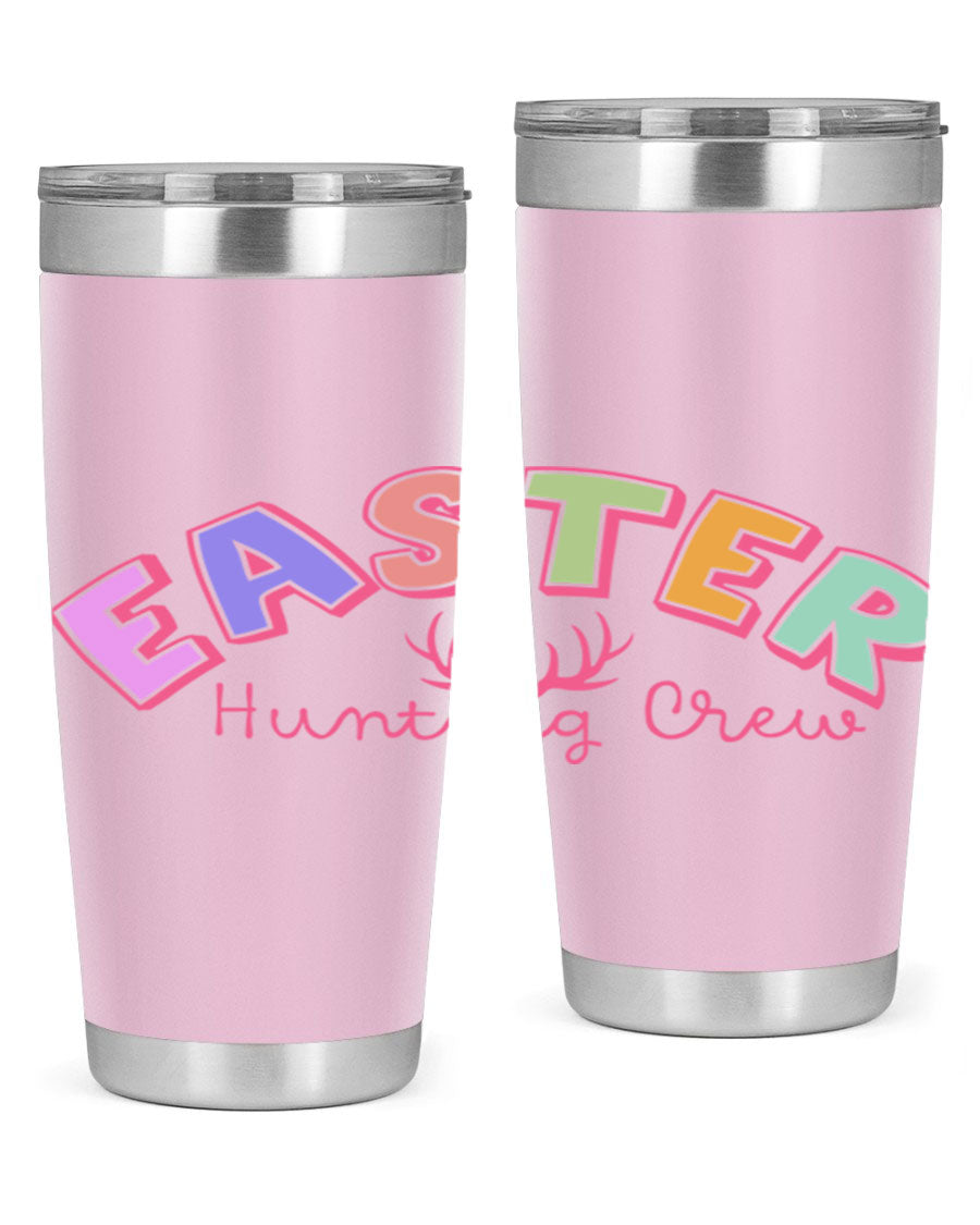 Easter Hunting Crew 20oz Tumbler featuring double wall vacuum insulation and a vibrant design, perfect for keeping drinks hot or cold.
