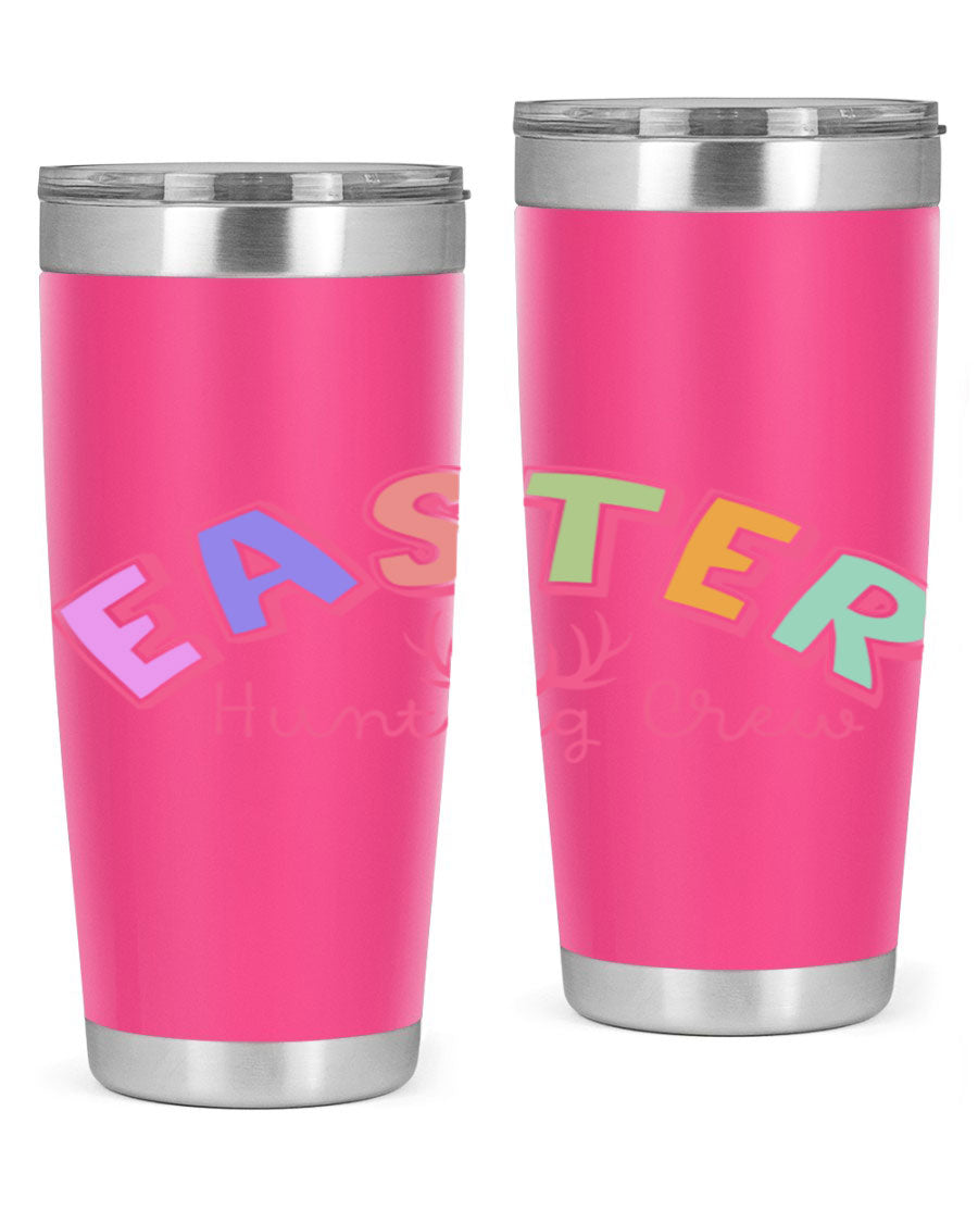 Easter Hunting Crew 20oz Tumbler featuring double wall vacuum insulation and a vibrant design, perfect for keeping drinks hot or cold.