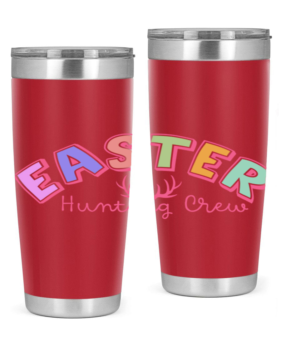 Easter Hunting Crew 20oz Tumbler featuring double wall vacuum insulation and a vibrant design, perfect for keeping drinks hot or cold.