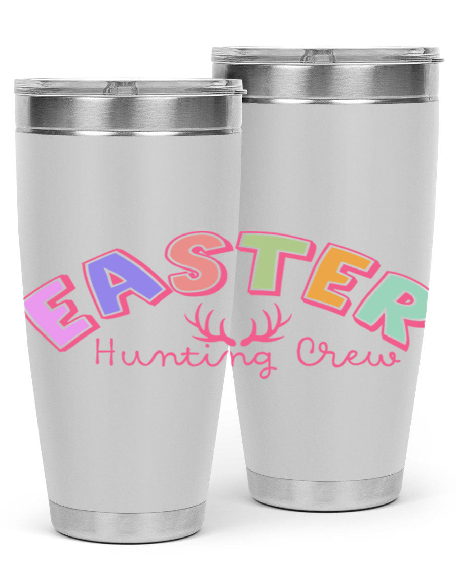 Easter Hunting Crew 20oz Tumbler featuring double wall vacuum insulation and a vibrant design, perfect for keeping drinks hot or cold.