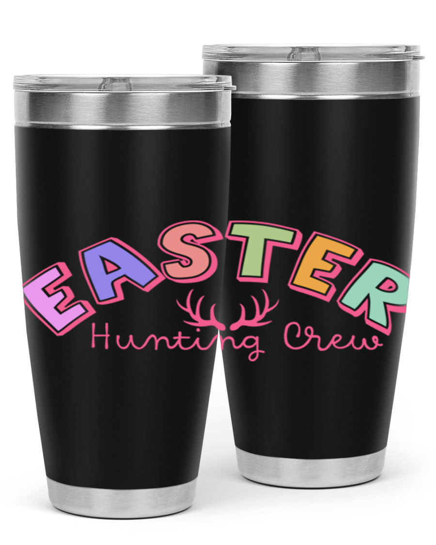 Easter Hunting Crew 20oz Tumbler featuring double wall vacuum insulation and a vibrant design, perfect for keeping drinks hot or cold.