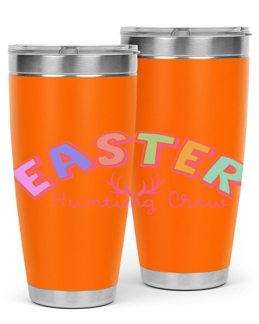 Easter Hunting Crew 20oz Tumbler featuring double wall vacuum insulation and a vibrant design, perfect for keeping drinks hot or cold.