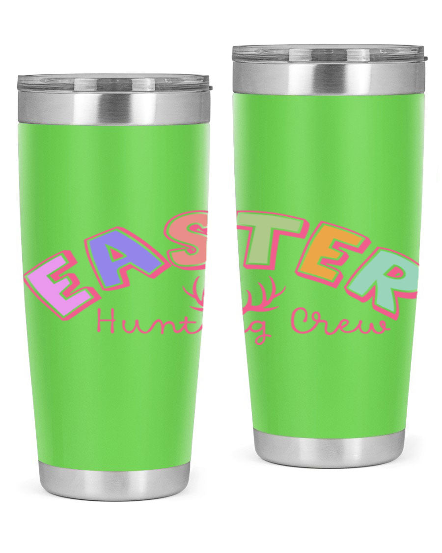Easter Hunting Crew 20oz Tumbler featuring double wall vacuum insulation and a vibrant design, perfect for keeping drinks hot or cold.