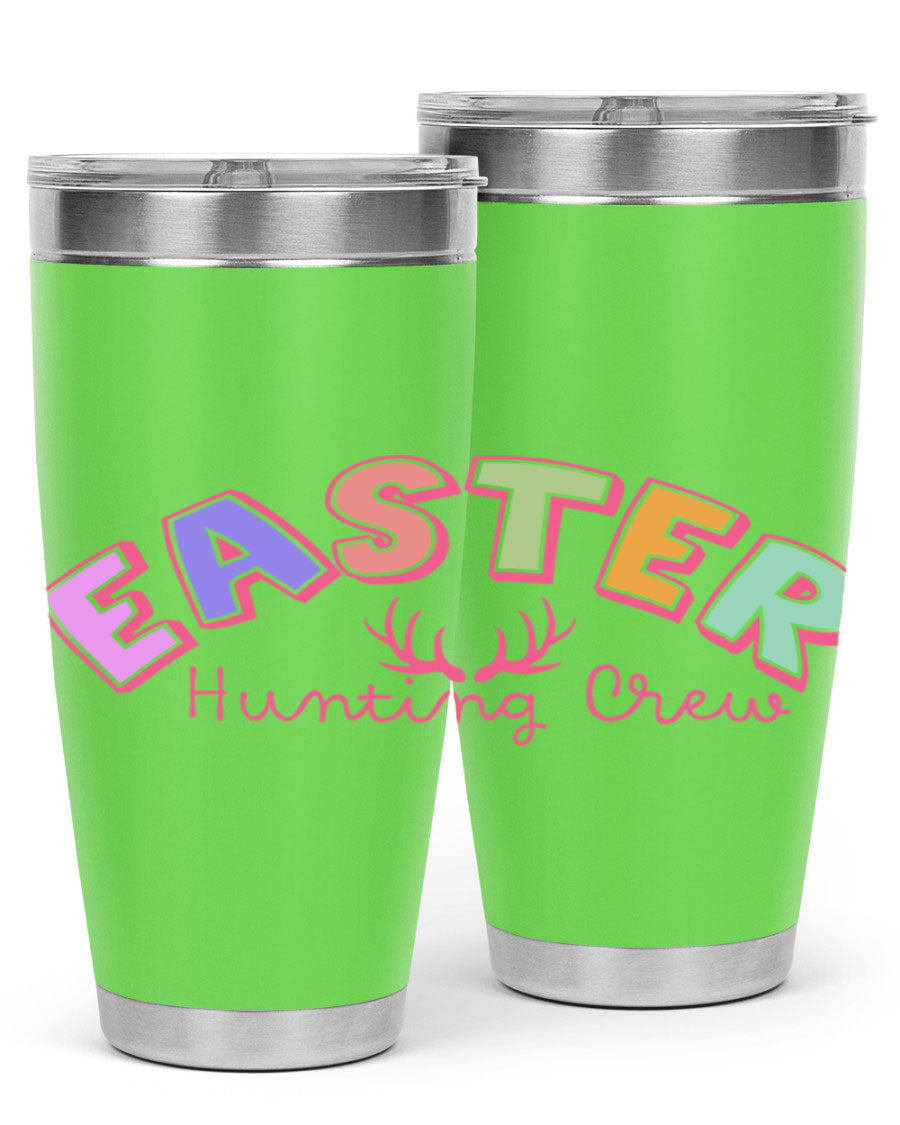 Easter Hunting Crew 20oz Tumbler featuring double wall vacuum insulation and a vibrant design, perfect for keeping drinks hot or cold.