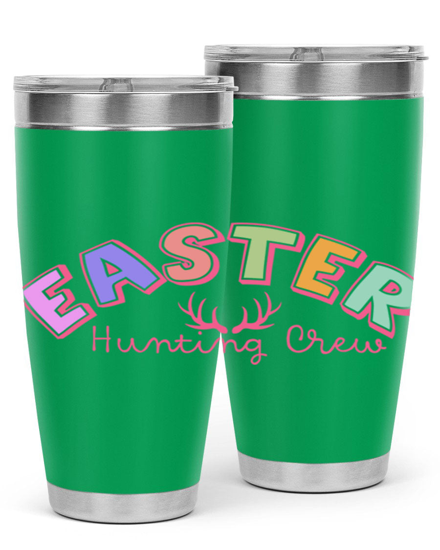 Easter Hunting Crew 20oz Tumbler featuring double wall vacuum insulation and a vibrant design, perfect for keeping drinks hot or cold.