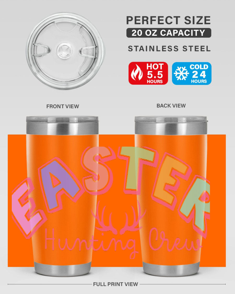 Easter Hunting Crew 20oz Tumbler featuring double wall vacuum insulation and a vibrant design, perfect for keeping drinks hot or cold.