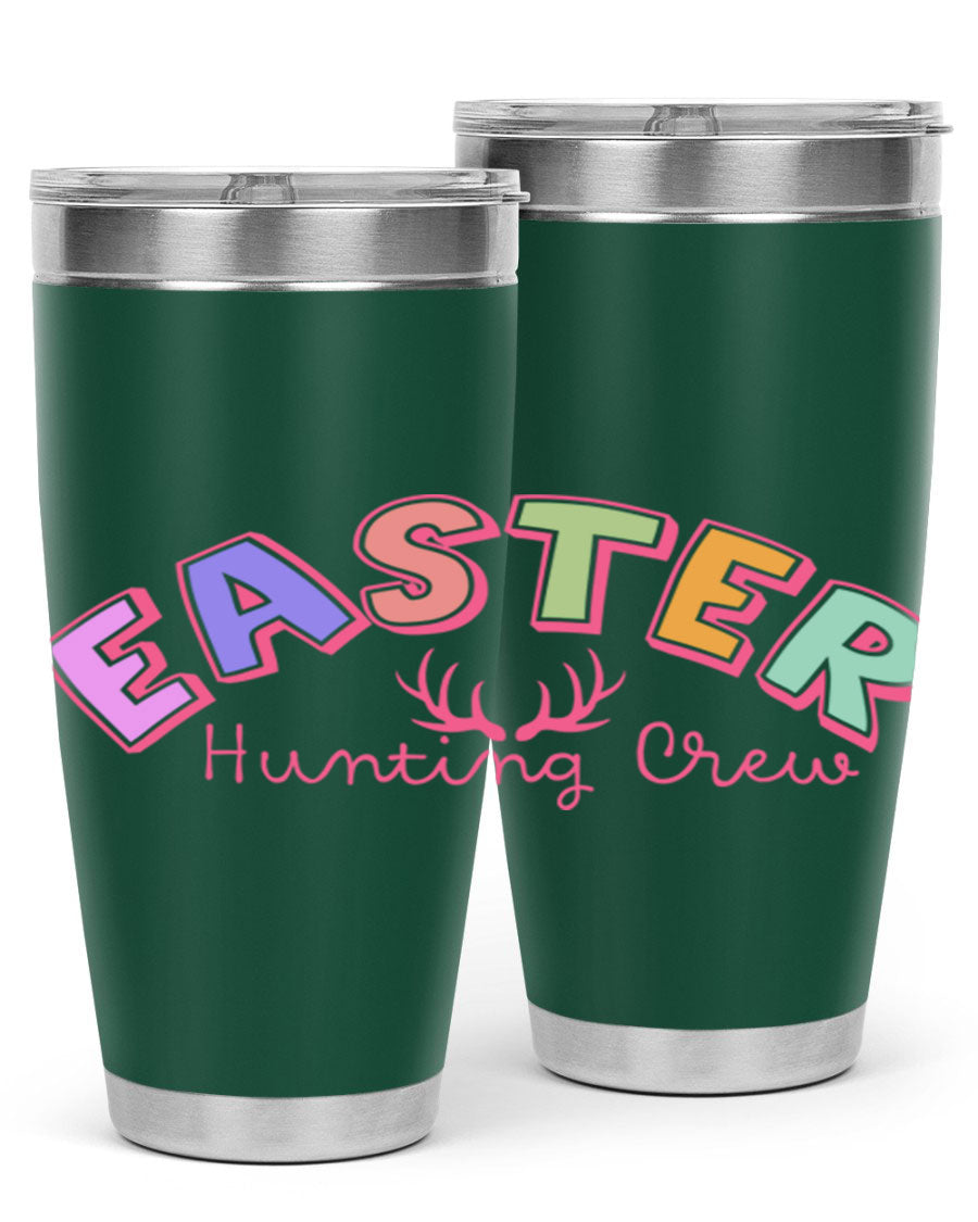 Easter Hunting Crew 20oz Tumbler featuring double wall vacuum insulation and a vibrant design, perfect for keeping drinks hot or cold.