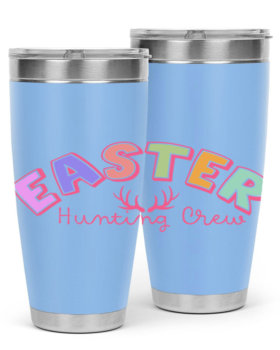 Easter Hunting Crew 20oz Tumbler featuring double wall vacuum insulation and a vibrant design, perfect for keeping drinks hot or cold.