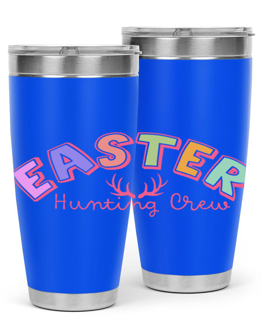 Easter Hunting Crew 20oz Tumbler featuring double wall vacuum insulation and a vibrant design, perfect for keeping drinks hot or cold.