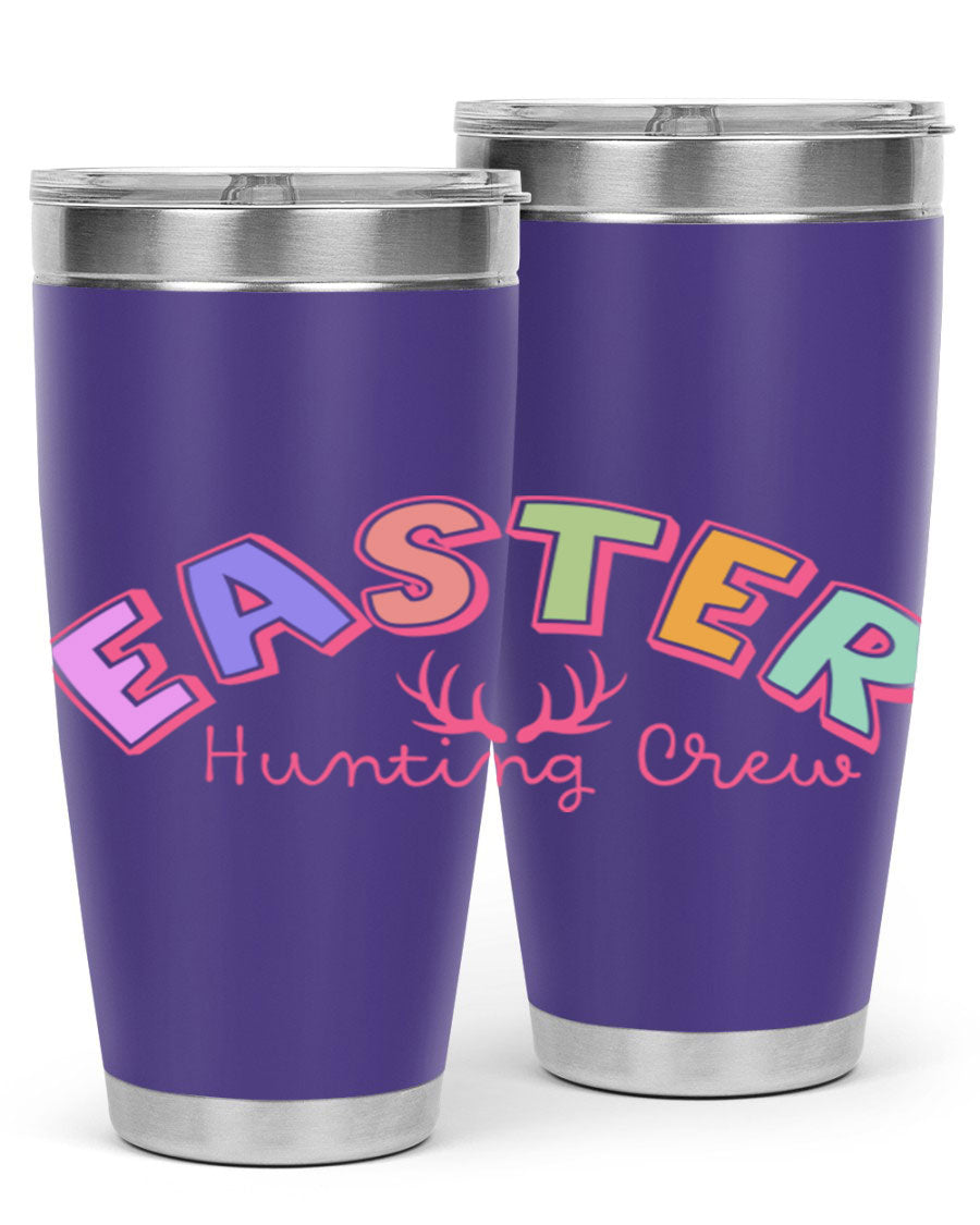 Easter Hunting Crew 20oz Tumbler featuring double wall vacuum insulation and a vibrant design, perfect for keeping drinks hot or cold.