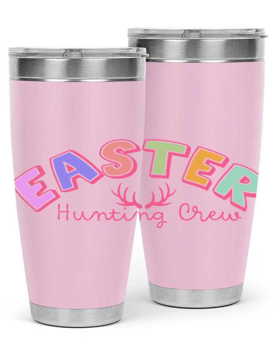 Easter Hunting Crew 20oz Tumbler featuring double wall vacuum insulation and a vibrant design, perfect for keeping drinks hot or cold.