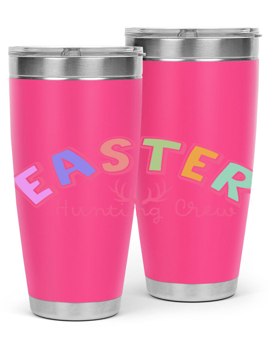 Easter Hunting Crew 20oz Tumbler featuring double wall vacuum insulation and a vibrant design, perfect for keeping drinks hot or cold.