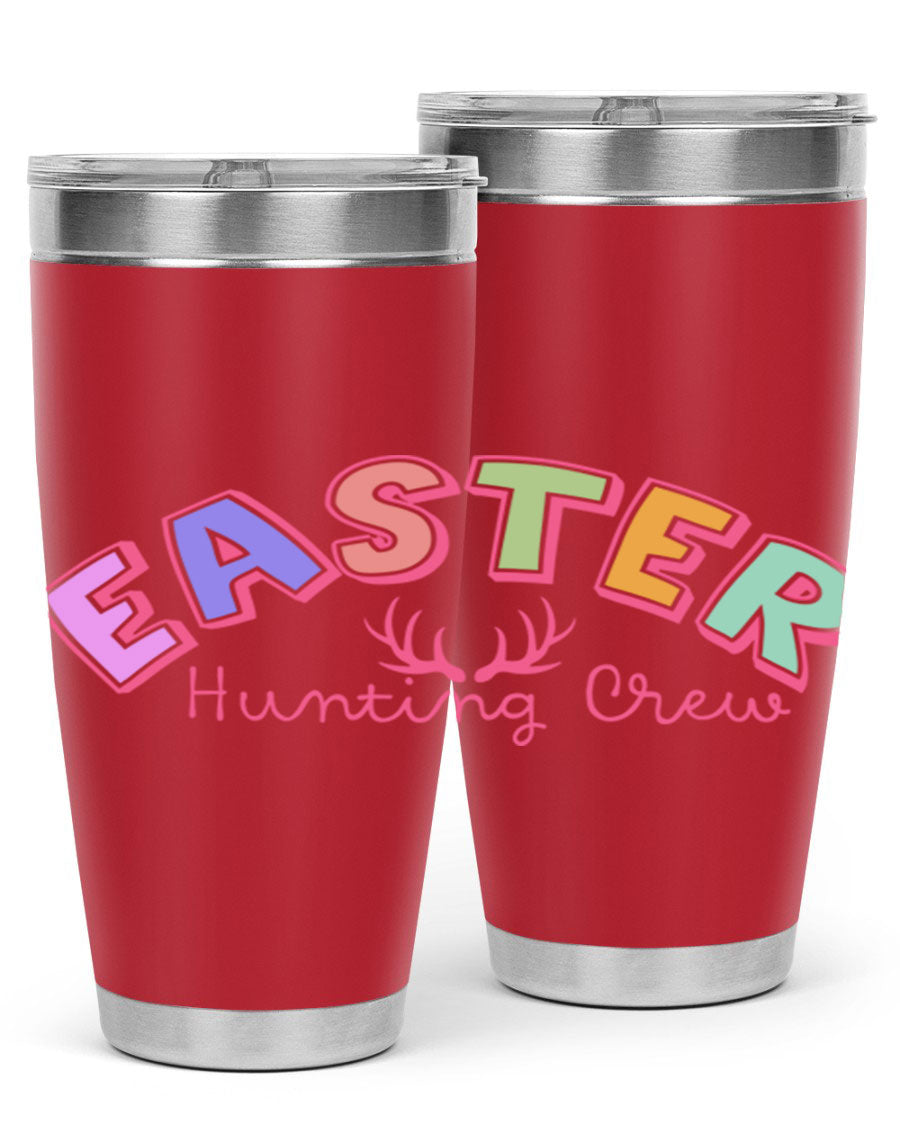 Easter Hunting Crew 20oz Tumbler featuring double wall vacuum insulation and a vibrant design, perfect for keeping drinks hot or cold.