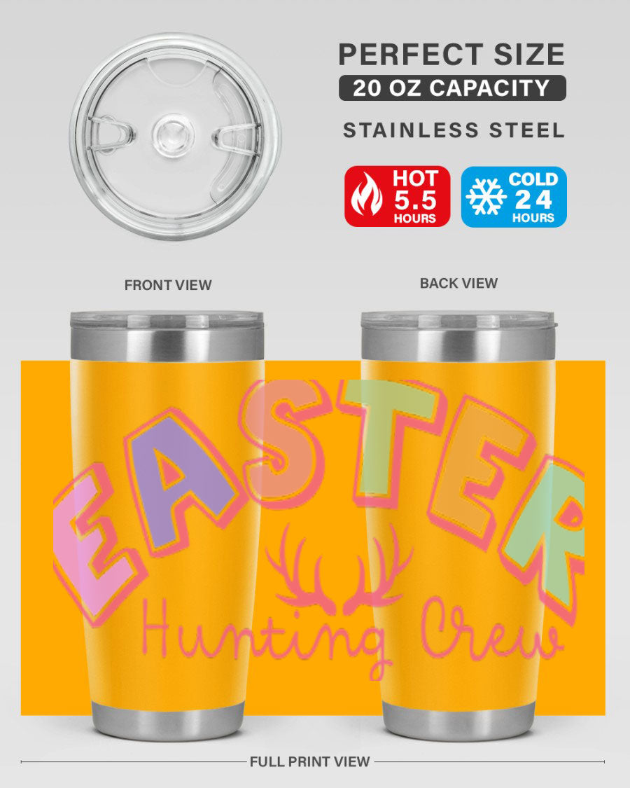 Easter Hunting Crew 20oz Tumbler featuring double wall vacuum insulation and a vibrant design, perfect for keeping drinks hot or cold.