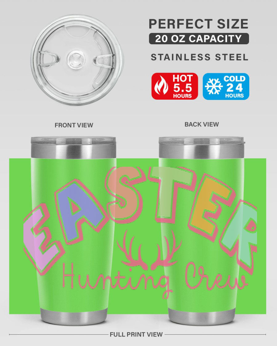 Easter Hunting Crew 20oz Tumbler featuring double wall vacuum insulation and a vibrant design, perfect for keeping drinks hot or cold.