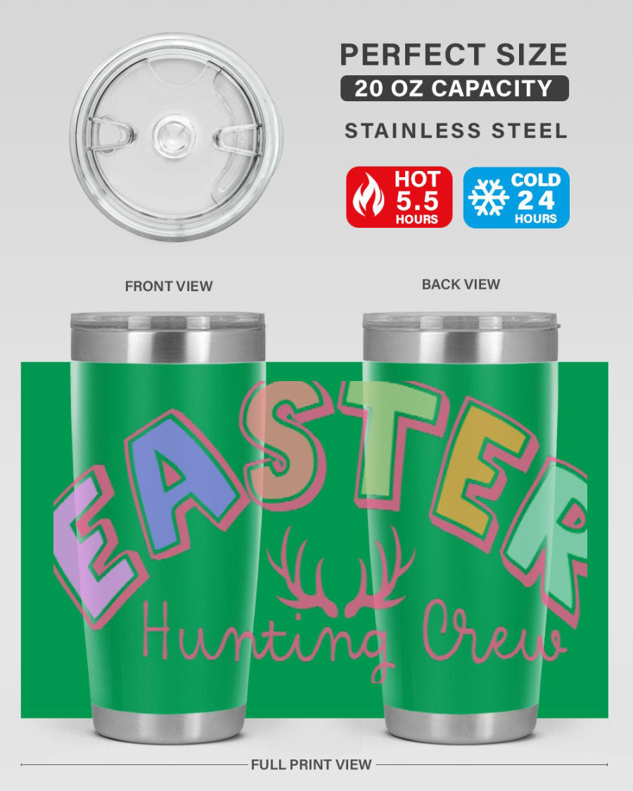 Easter Hunting Crew 20oz Tumbler featuring double wall vacuum insulation and a vibrant design, perfect for keeping drinks hot or cold.
