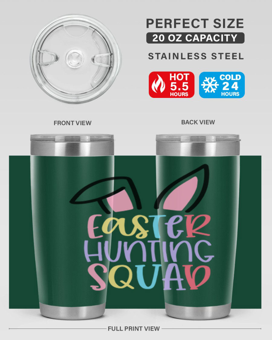 Easter Hunting Squad 20oz Tumbler featuring double wall vacuum stainless steel design with vibrant Easter-themed graphics.