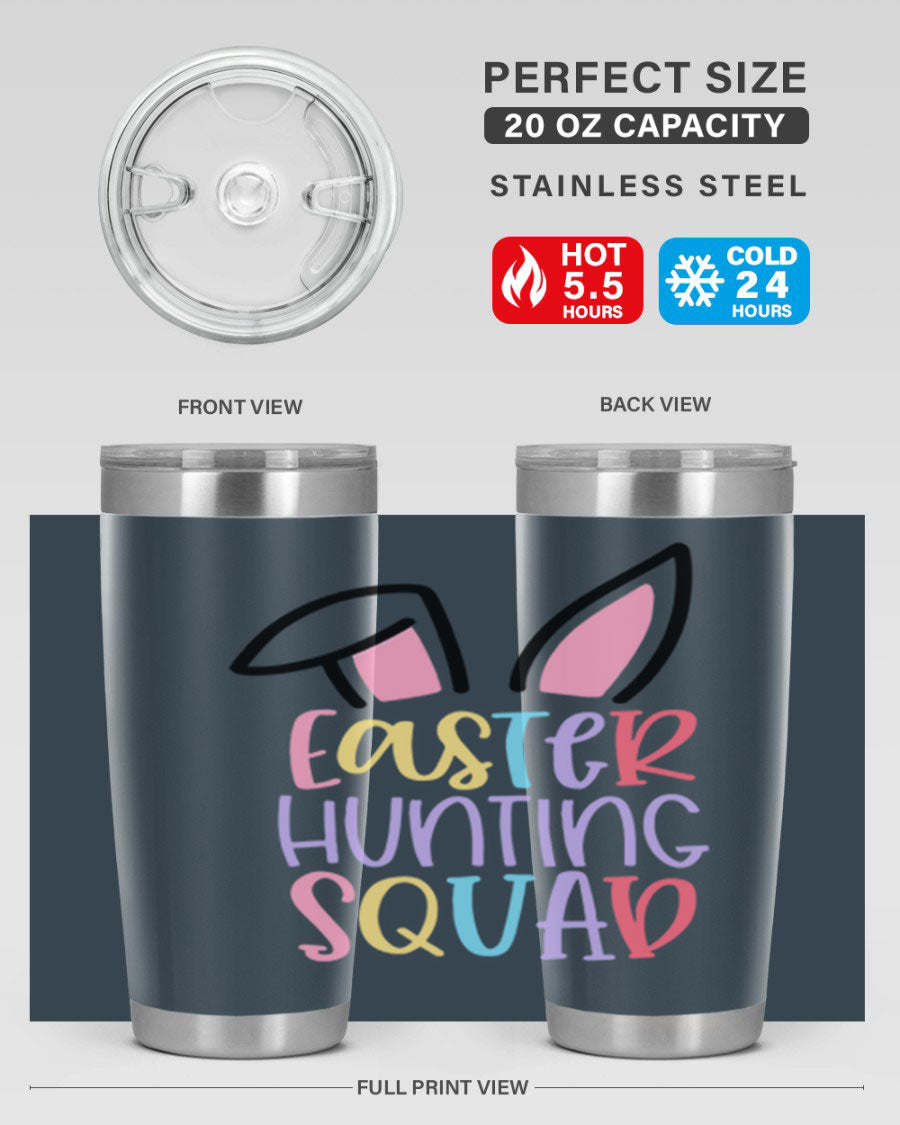 Easter Hunting Squad 20oz Tumbler featuring double wall vacuum stainless steel design with vibrant Easter-themed graphics.