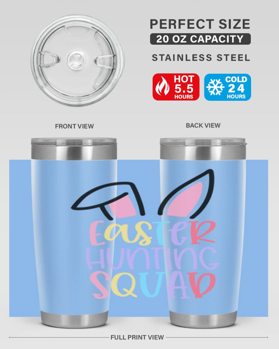 Easter Hunting Squad 20oz Tumbler featuring double wall vacuum stainless steel design with vibrant Easter-themed graphics.