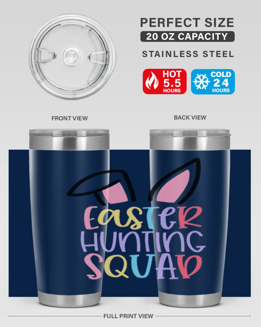Easter Hunting Squad 20oz Tumbler featuring double wall vacuum stainless steel design with vibrant Easter-themed graphics.