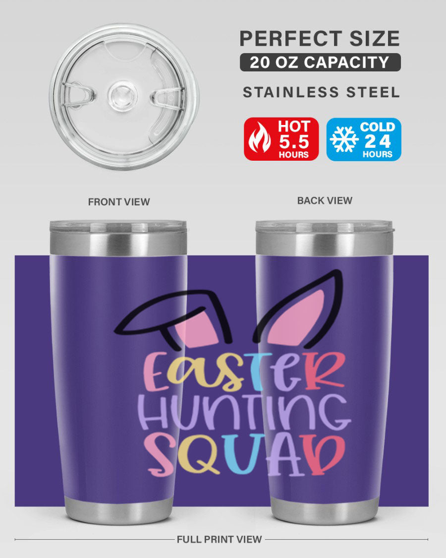 Easter Hunting Squad 20oz Tumbler featuring double wall vacuum stainless steel design with vibrant Easter-themed graphics.