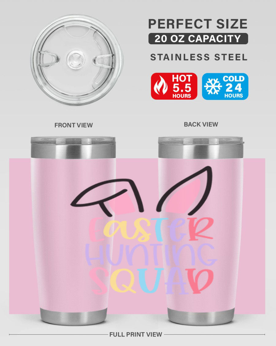 Easter Hunting Squad 20oz Tumbler featuring double wall vacuum stainless steel design with vibrant Easter-themed graphics.