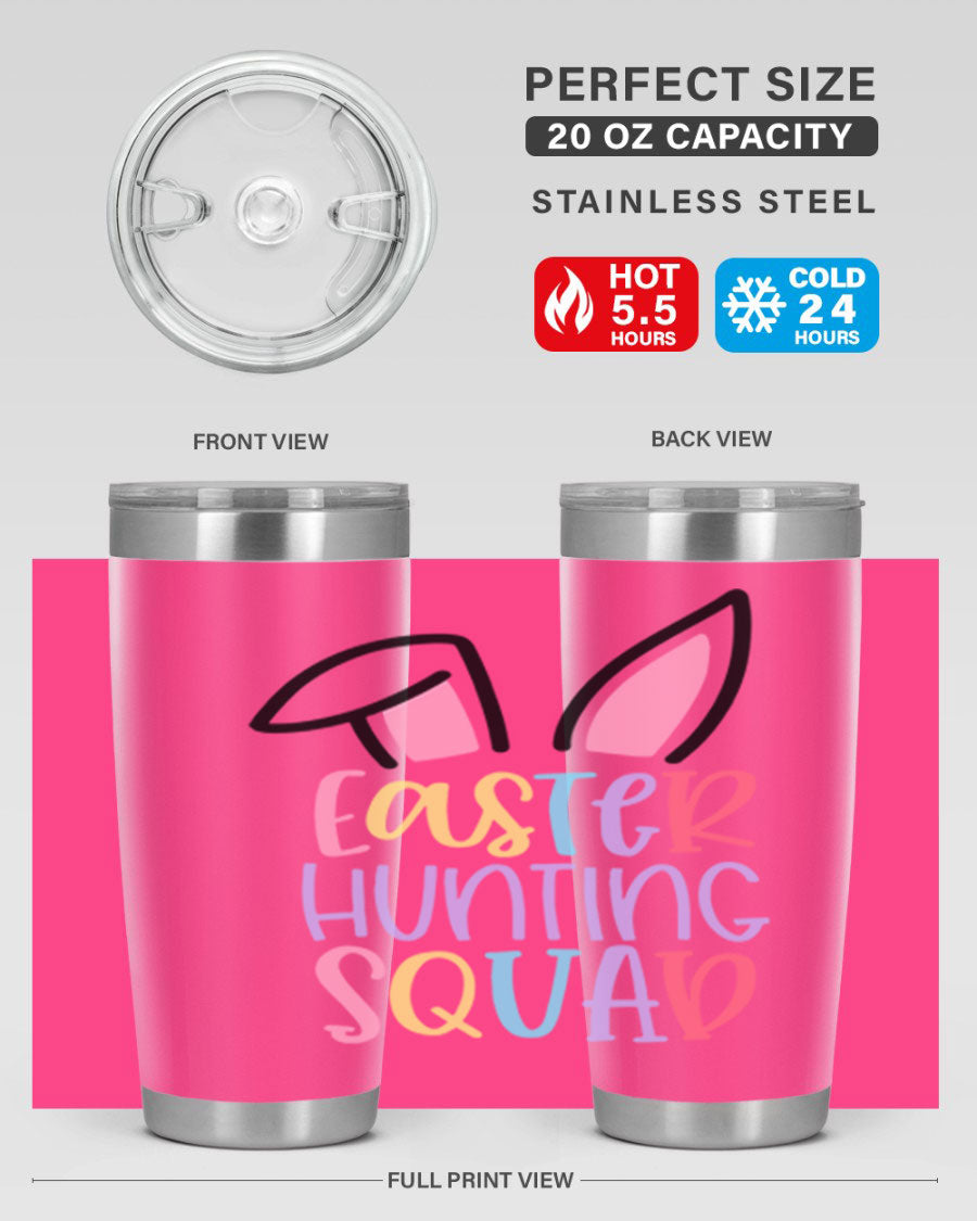 Easter Hunting Squad 20oz Tumbler featuring double wall vacuum stainless steel design with vibrant Easter-themed graphics.