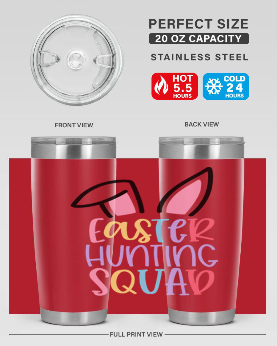 Easter Hunting Squad 20oz Tumbler featuring double wall vacuum stainless steel design with vibrant Easter-themed graphics.