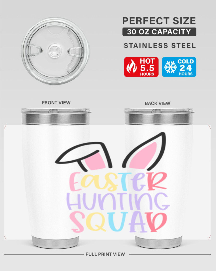 Easter Hunting Squad 20oz Tumbler featuring double wall vacuum stainless steel design with vibrant Easter-themed graphics.