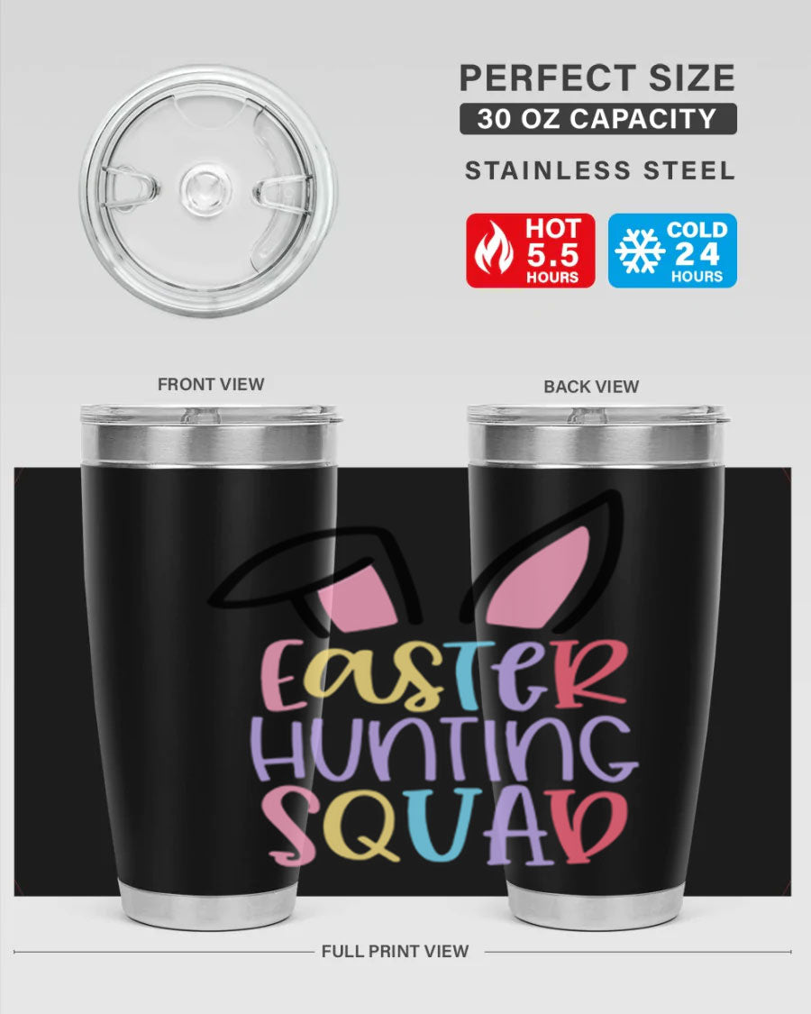 Easter Hunting Squad 20oz Tumbler featuring double wall vacuum stainless steel design with vibrant Easter-themed graphics.