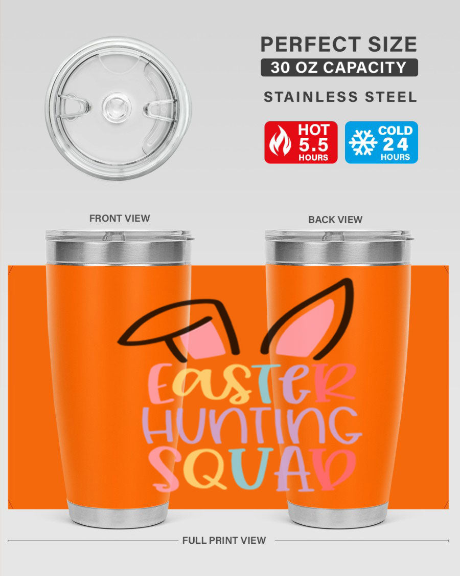 Easter Hunting Squad 20oz Tumbler featuring double wall vacuum stainless steel design with vibrant Easter-themed graphics.