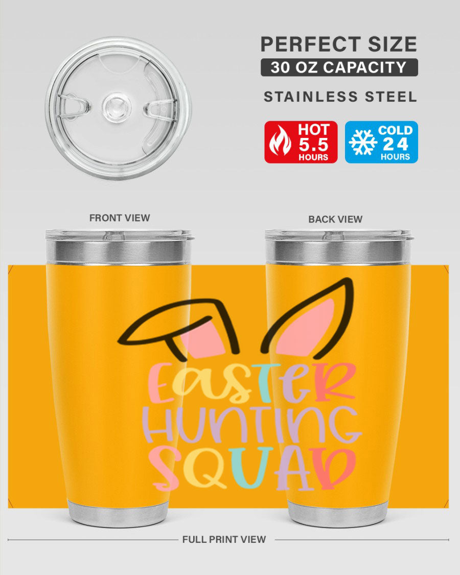 Easter Hunting Squad 20oz Tumbler featuring double wall vacuum stainless steel design with vibrant Easter-themed graphics.