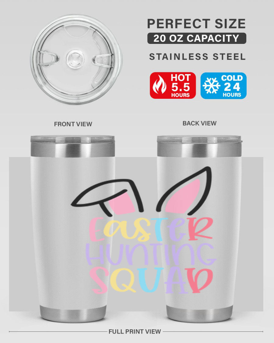 Easter Hunting Squad 20oz Tumbler featuring double wall vacuum stainless steel design with vibrant Easter-themed graphics.
