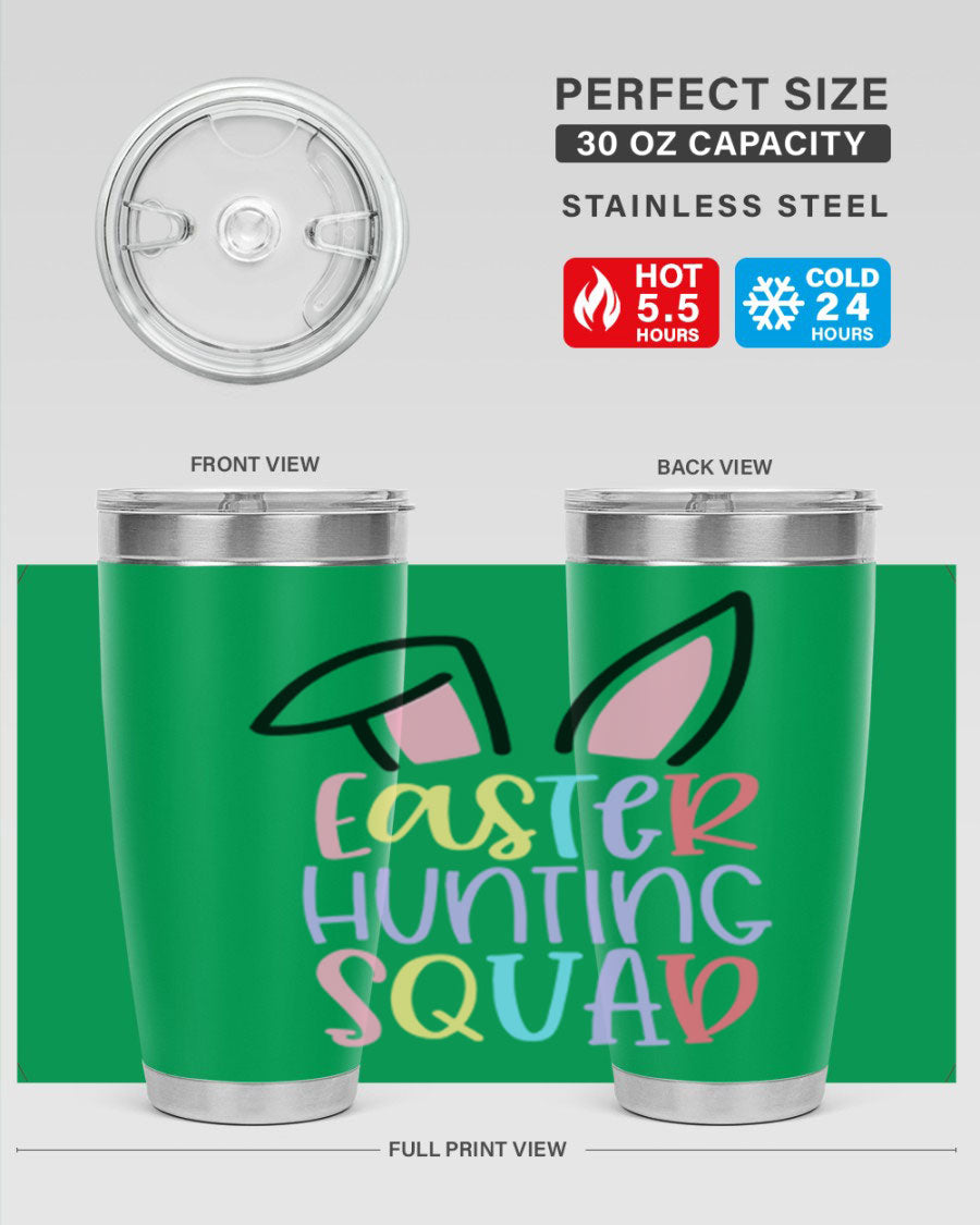 Easter Hunting Squad 20oz Tumbler featuring double wall vacuum stainless steel design with vibrant Easter-themed graphics.