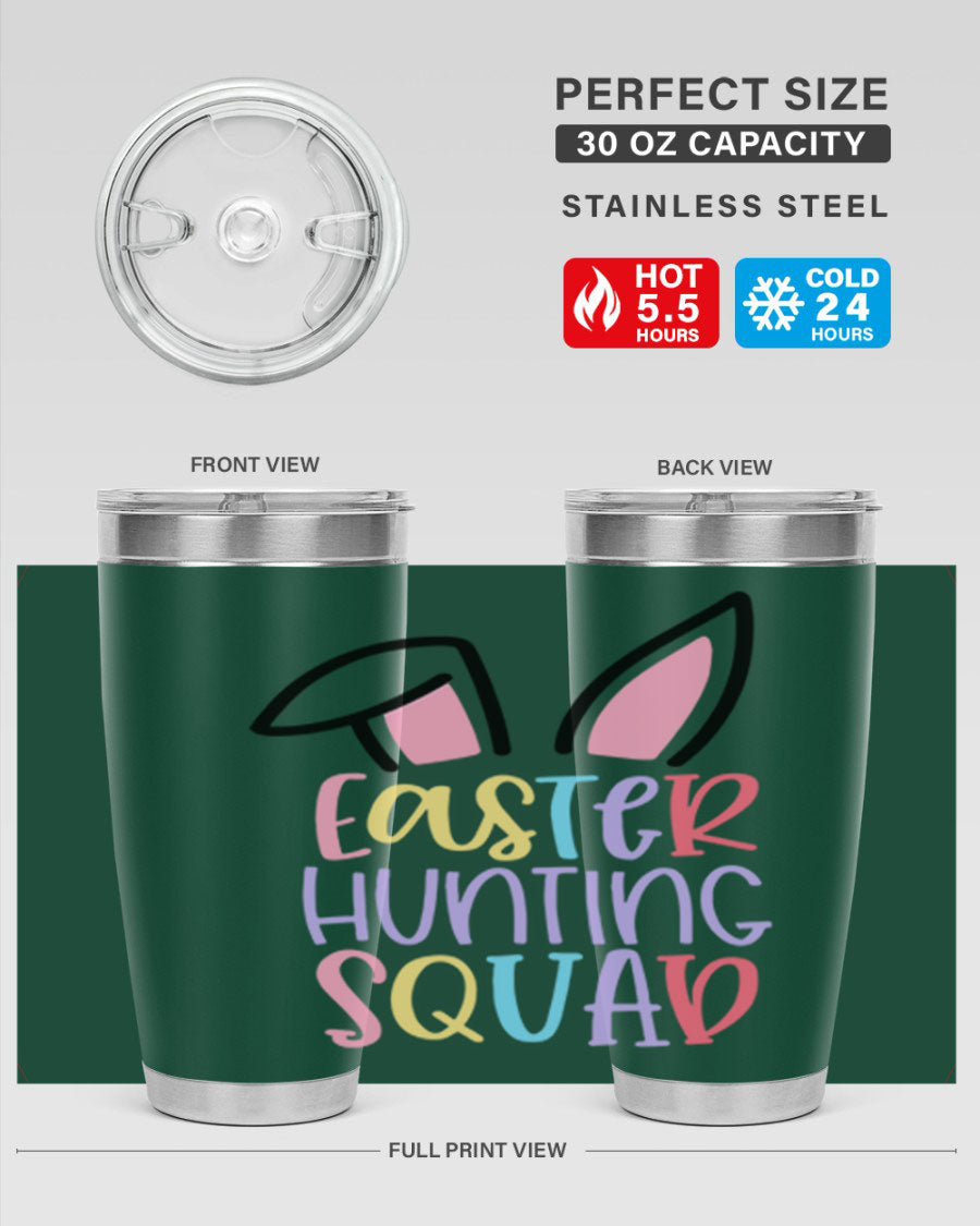 Easter Hunting Squad 20oz Tumbler featuring double wall vacuum stainless steel design with vibrant Easter-themed graphics.