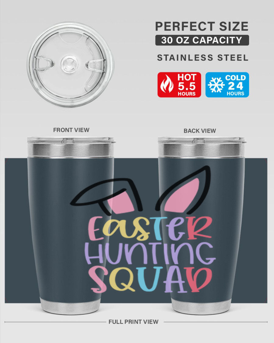 Easter Hunting Squad 20oz Tumbler featuring double wall vacuum stainless steel design with vibrant Easter-themed graphics.