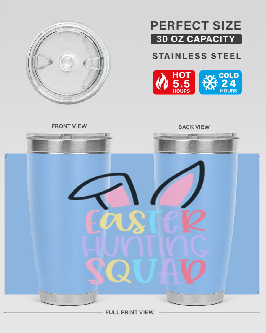 Easter Hunting Squad 20oz Tumbler featuring double wall vacuum stainless steel design with vibrant Easter-themed graphics.