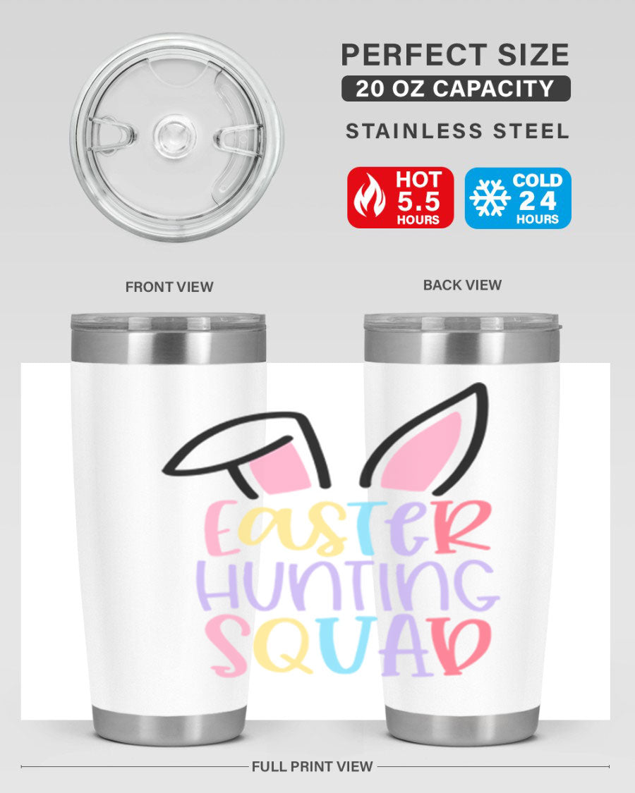 Easter Hunting Squad 20oz Tumbler featuring double wall vacuum stainless steel design with vibrant Easter-themed graphics.