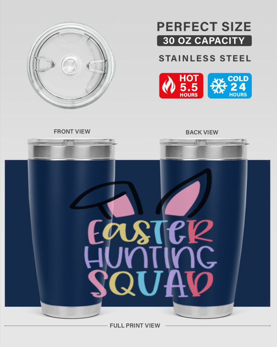 Easter Hunting Squad 20oz Tumbler featuring double wall vacuum stainless steel design with vibrant Easter-themed graphics.