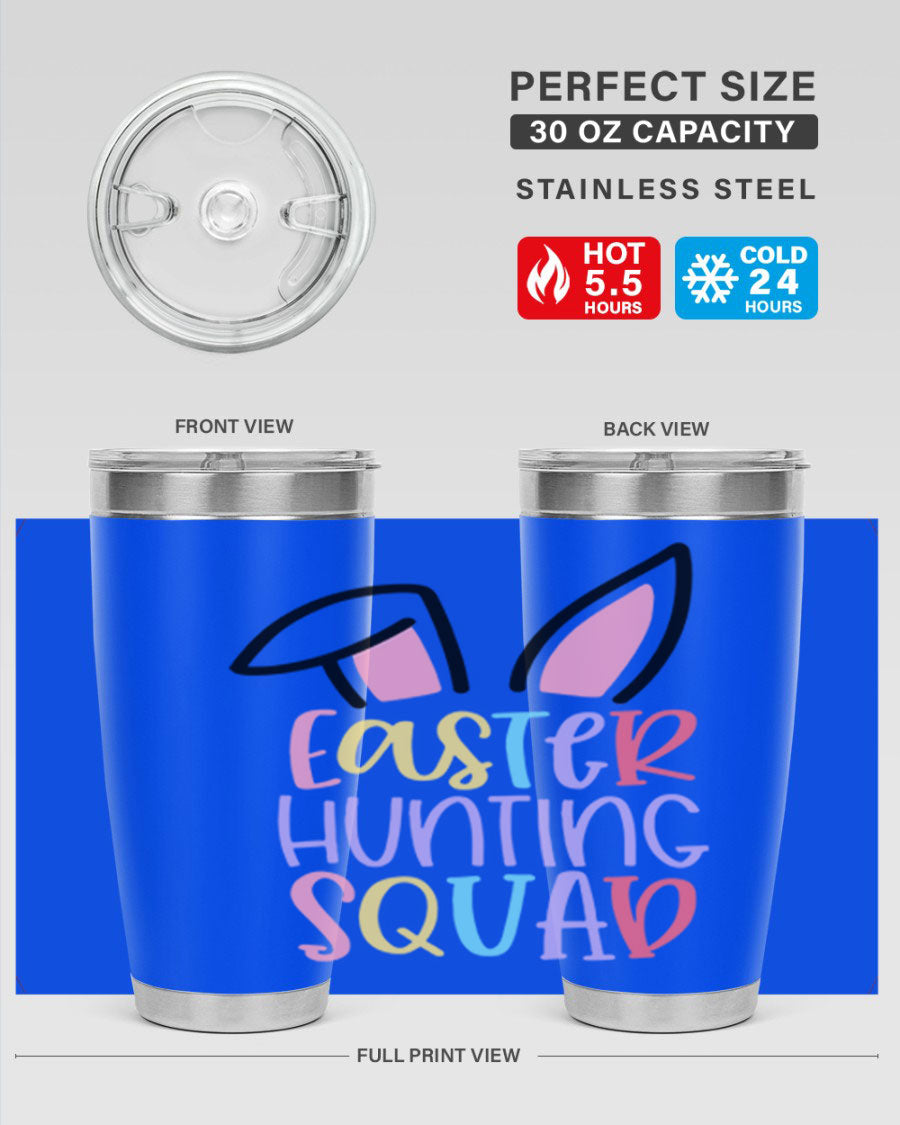 Easter Hunting Squad 20oz Tumbler featuring double wall vacuum stainless steel design with vibrant Easter-themed graphics.