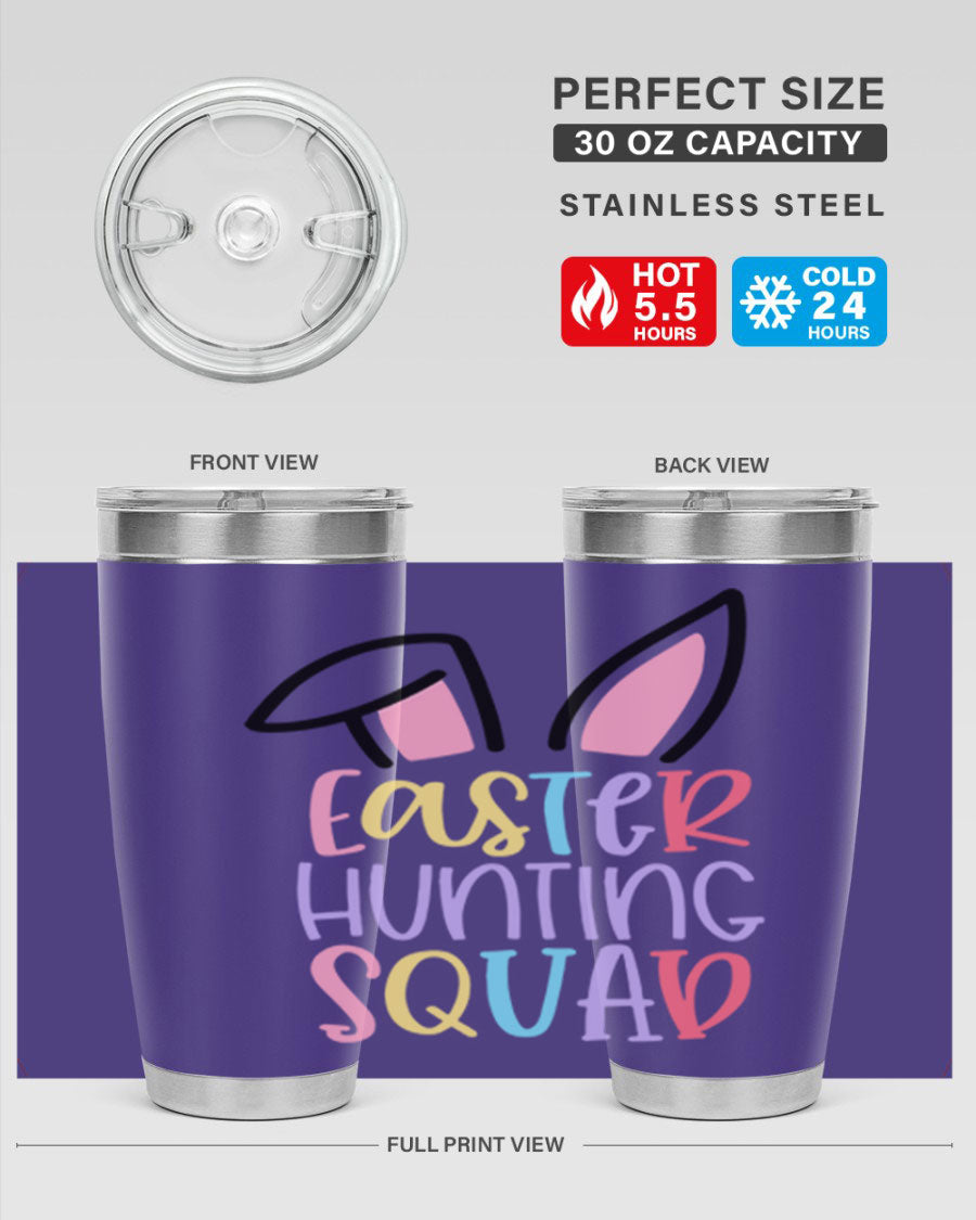 Easter Hunting Squad 20oz Tumbler featuring double wall vacuum stainless steel design with vibrant Easter-themed graphics.
