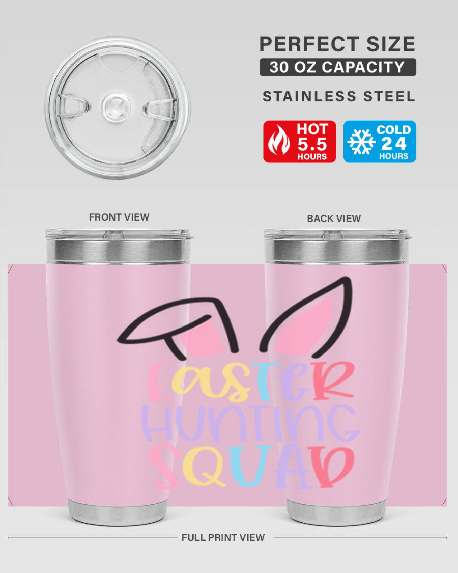 Easter Hunting Squad 20oz Tumbler featuring double wall vacuum stainless steel design with vibrant Easter-themed graphics.